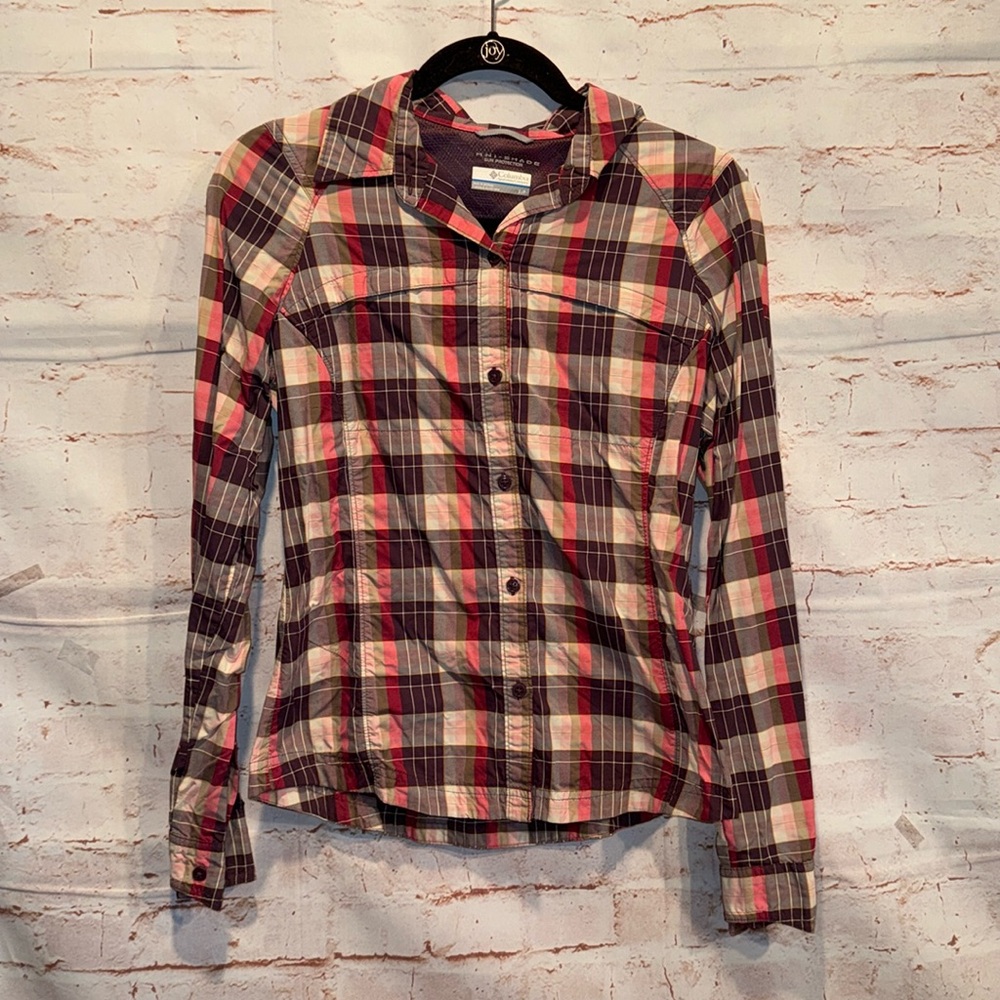 Columbia silver ridge roll tab sleeve button down casual plaid collared neck S